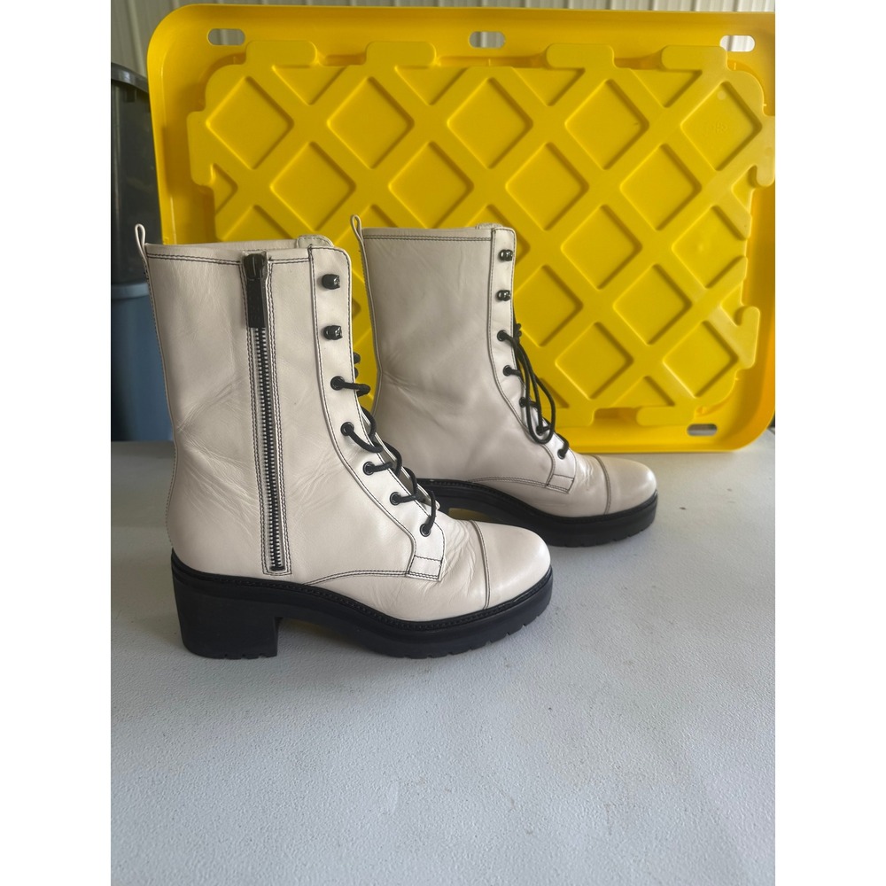 Michael Kors Womens Cream Leather Lace Up Side Zip Combat Boots PW20H Size 8.5M - Picture 3 of 7